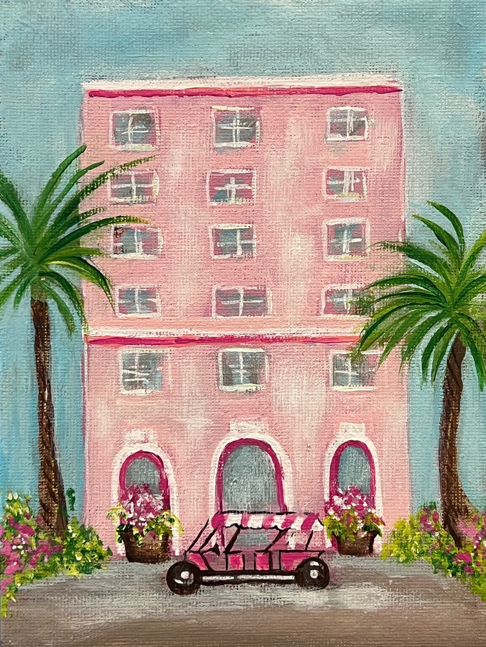 The colony, Hotel Palm Beach, pink Hotel, original wall, painting, art